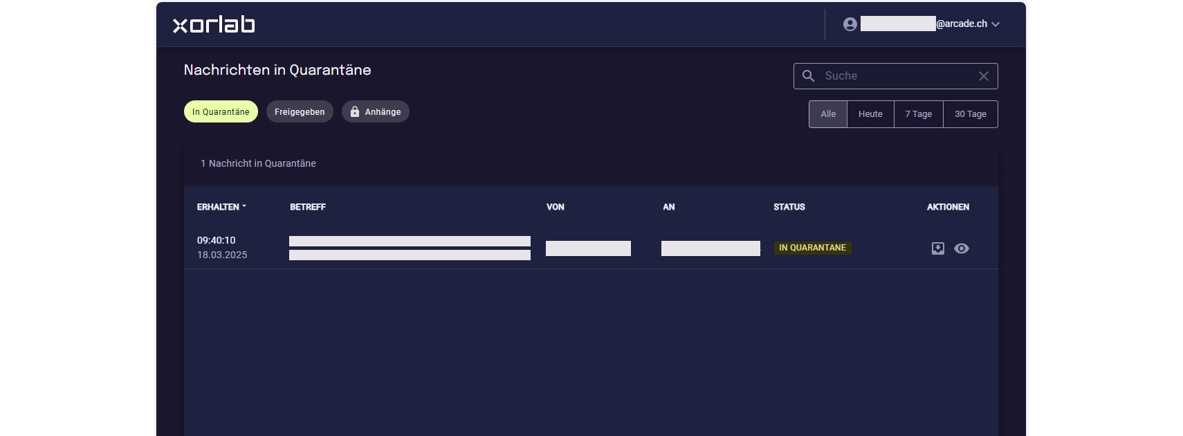 arcade SpamCleaner: Benutzeroberfläche xorlab